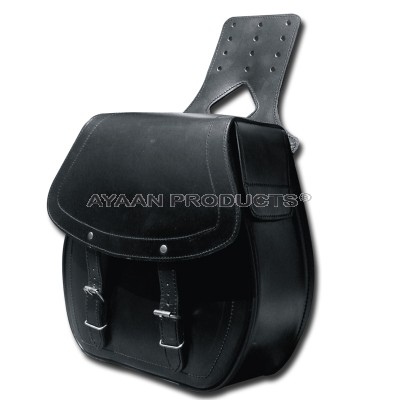 English Style Black Leather Saddle Bag